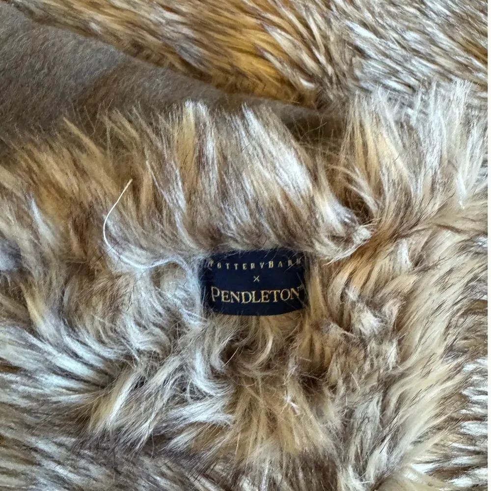 Pendleton Pottery Barn Yakima faux fur Camp Blanket Mineral Umber wool